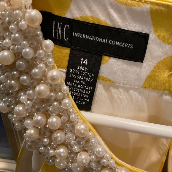 INC International Concepts Pearl Embellished Yellow/Gold Dress - Picture 5 of 12